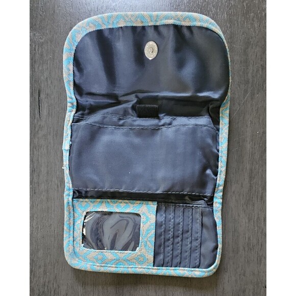 KAVU Big Spender Canvas Trifold Wallet Teal Tan Geometric Floral Print - Picture 2 of 5